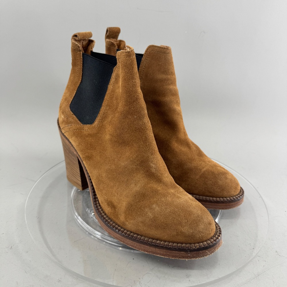Maje Womens Suede Chelsea Ankle Boots Block Heel Tan Brown Size 37